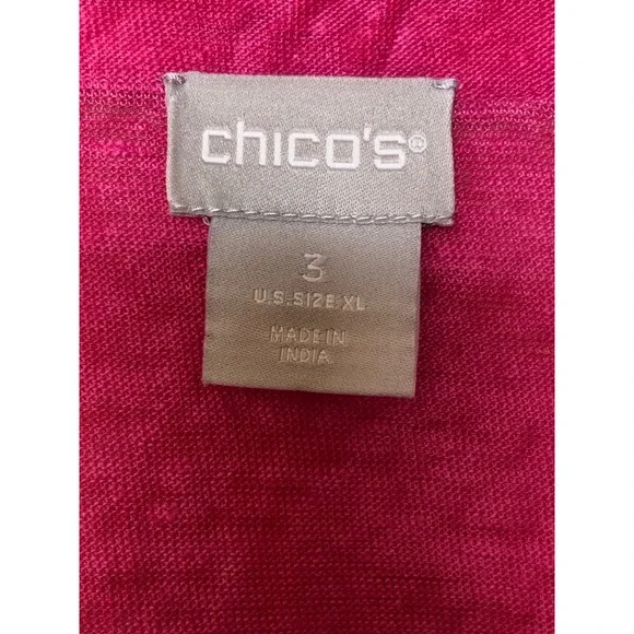 Chicos Pink 100% Linen V-Neck Long Sleeve Tunic Top Slub Knit Tee 3 XL Beach - Picture 3 of 15